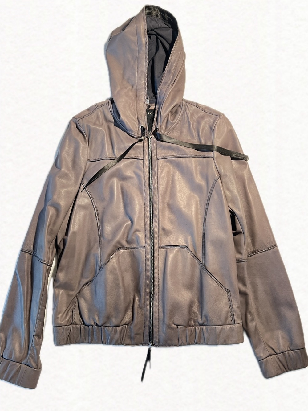 Artico Leather-Trim Hooded Jacket in Dusty Taupe Size L